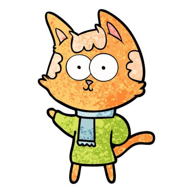 kış giysileri içinde mutlu karikatür kedi