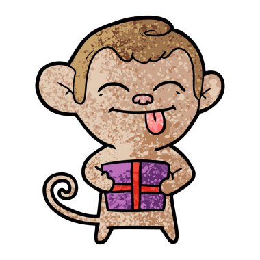 komik karikatür maymun Noel hediyesi ile