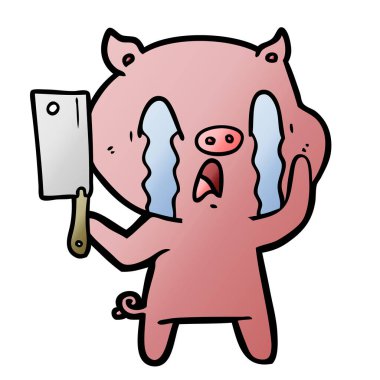 domuz karikatür ağlama vektör çizim