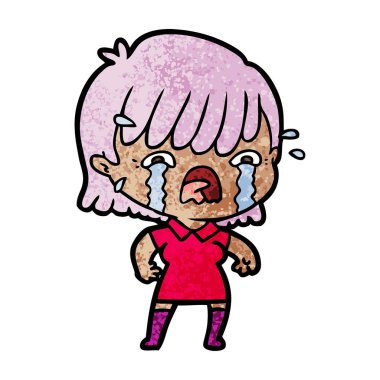 vektör çizim karikatür kız ağlıyor