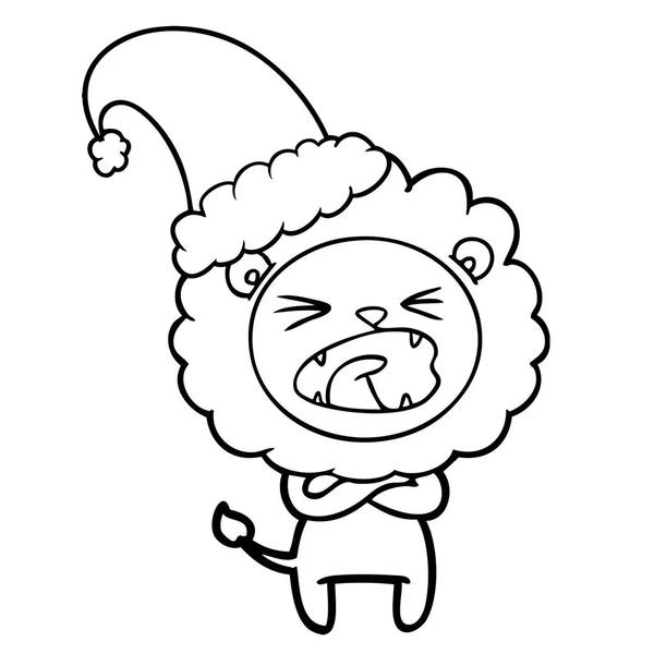 Cartoon Angry Christmas Lion — Stock Vector
