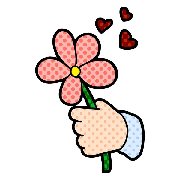 Cartoon Hand Hält Blume — Stockvektor