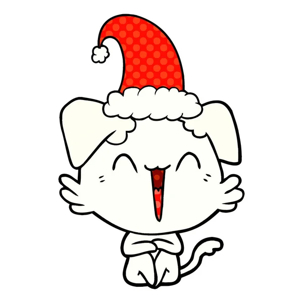 Happy Little Christmas Dog Cartoon — Stock Vector