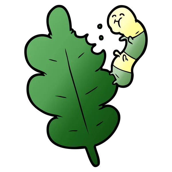漫画毛虫が葉をむしゃむしゃ — ストックベクタ