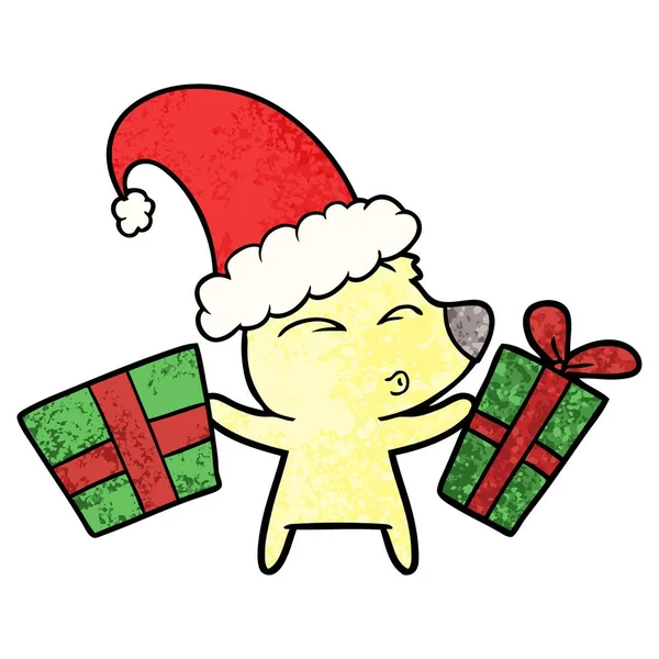 Sifflement Dessin Animé Ours Avec Cadeaux Noël — Image vectorielle