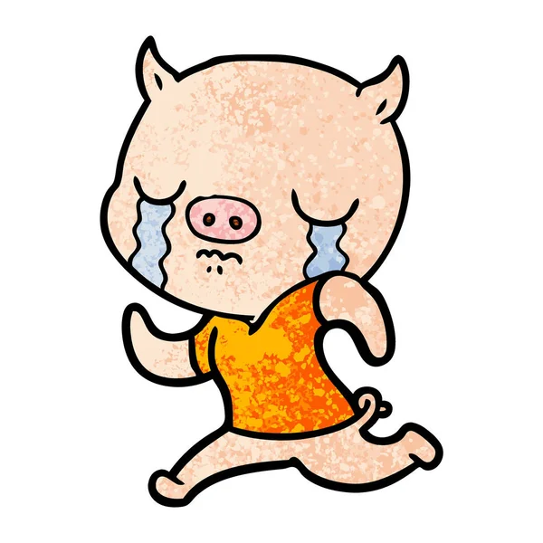 Cerdo Dibujos Animados Llorando Huyendo — Vector de stock