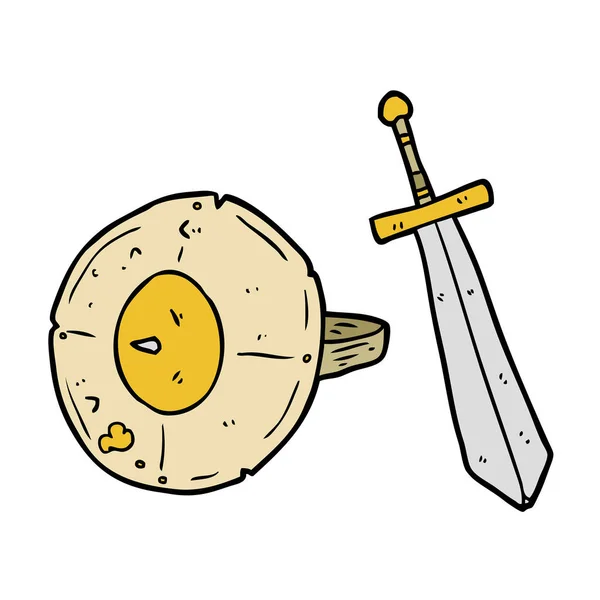 Cartoon Alter Gladiator Schild Und Schwert — Stockvektor