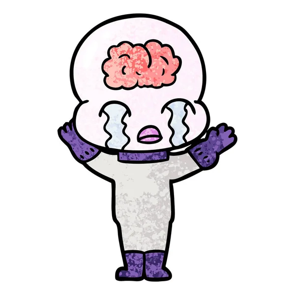 Tecknade Stora Hjärnan Alien Gråt — Stock vektor
