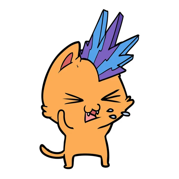 Kreslené Punková Kočka Syčení — Stockový vektor