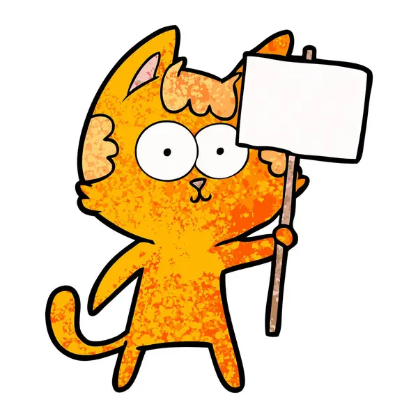 Gato Dibujos Animados Feliz Con Signo — Vector de stock