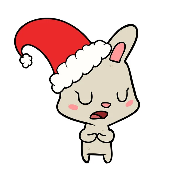 Lapin Dessin Animé Portant Chapeau Noël — Image vectorielle