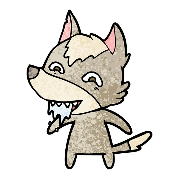 Vector Illustration Cartoon Hungry Wolf — Stock Vector