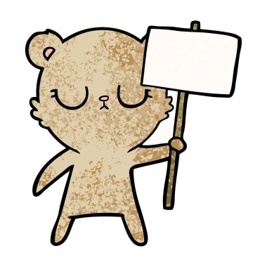 huzurlu karikatür ayı yavrusu protesto işareti ile