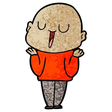 mutlu karikatür kel adam omuzlarında shrugging