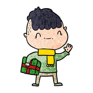 çizgi film dostu çocuk Noel hediyesi ile