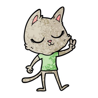 barış işareti veren sakin karikatür kedi
