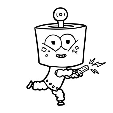 Beyaz arka plan üzerinde izole komik karikatür robot tasarımını illüstrasyon vektör