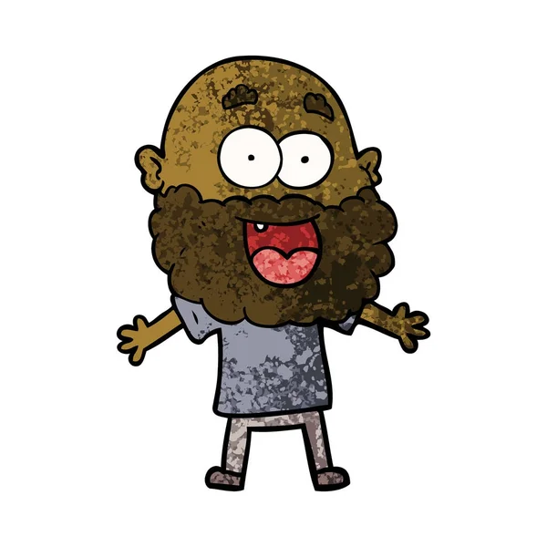 Cartoon Crazy Happy Man Beard — Stock Vector