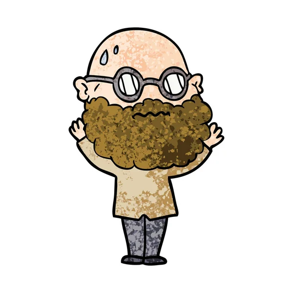 Cartoon Bezorgd Man Met Baard — Stockvector