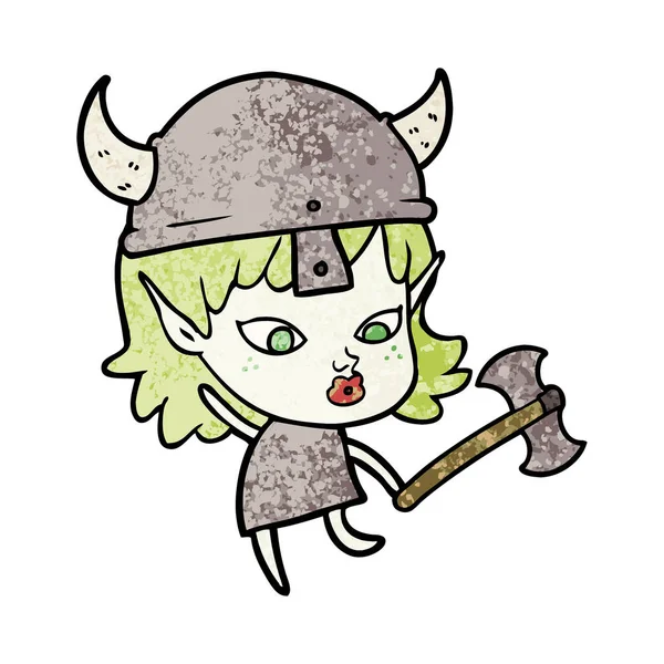 Bonito Desenho Animado Viking Elfo Menina — Vetor de Stock