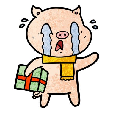 domuz karikatür ağlama vektör çizim