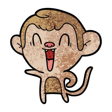 Vektör çizim üzerinde beyaz izole maymun gülüyor karikatür