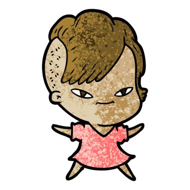 sevimli çizgi kız hippi saç kesimi ile