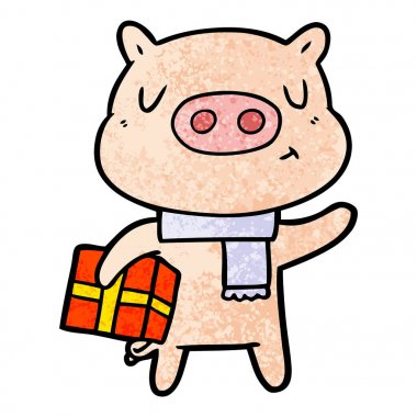 vektör çizim karikatür Noel domuz