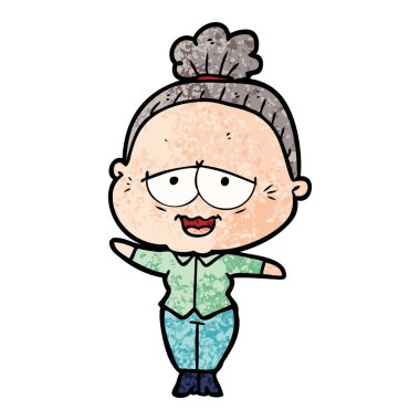 karikatür mutlu yaşlı kadın