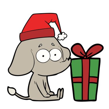 Noel hediyesi ile katta çizgi film emin fil oturdu