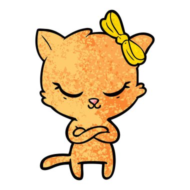 Sevimli çizgi kedi yay ile