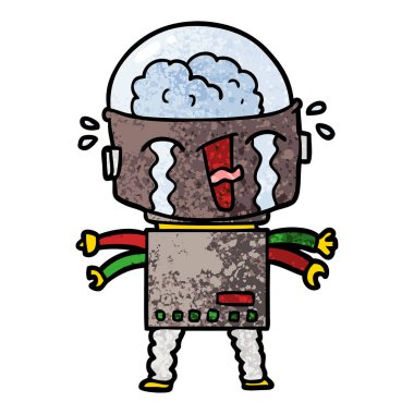 vektör çizim robot ağlıyor çizgi film