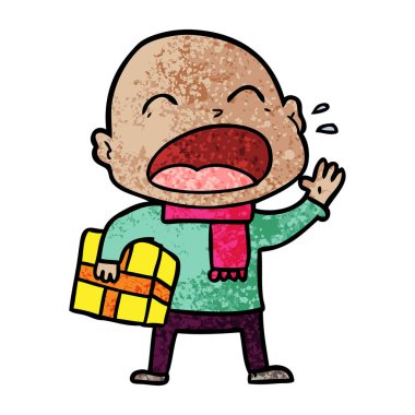 kel adam hediye ile bağırarak çizgi film