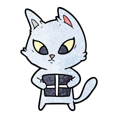 Karikatür kedi hediye ile karışık