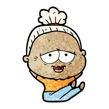 karikatür mutlu yaşlı kadın