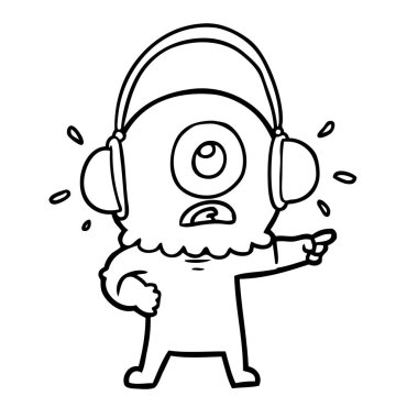 Tepegöz'ü yabancı uzay adamı giyen kulaklık işaret eden karikatür