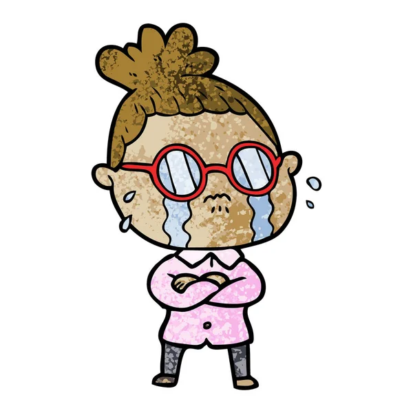 Dibujos Animados Llorando Mujer Usando Gafas — Archivo Imágenes Vectoriales