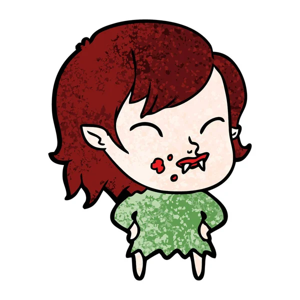 Desenho Animado Vampiro Menina Com Sangue Bochecha — Vetor de Stock