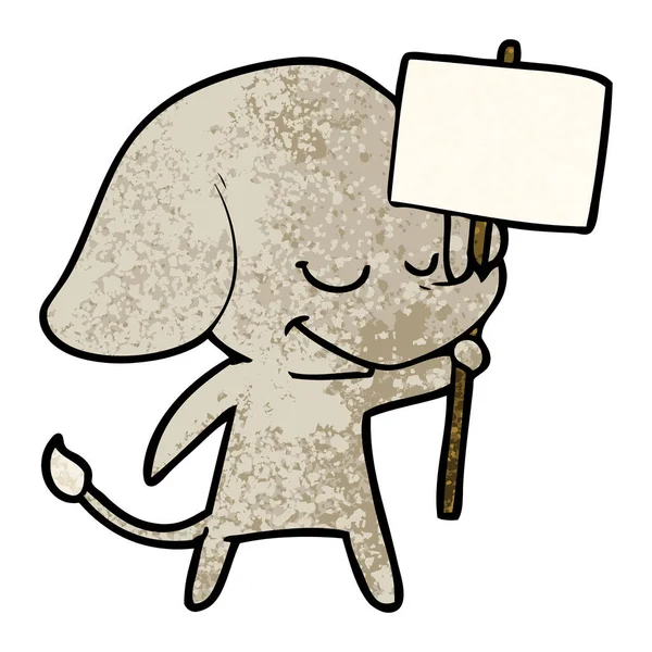 Мультяшный Улыбающийся Слон Плакатом — стоковый вектор