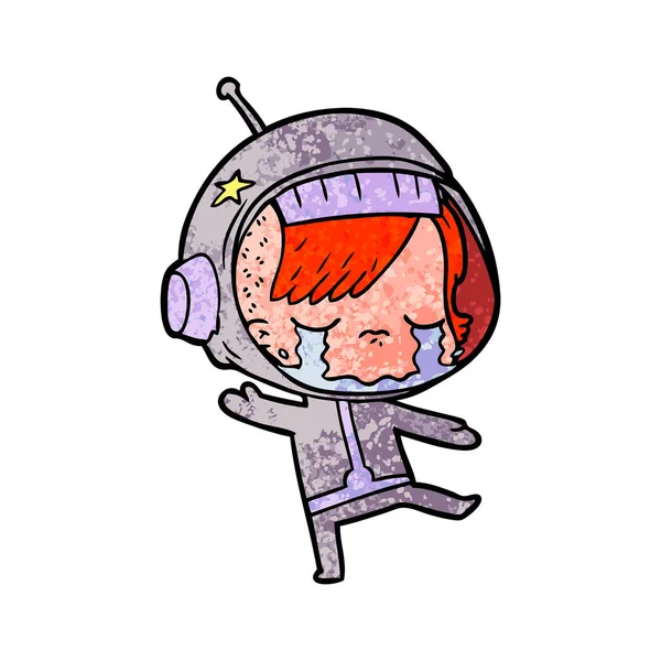 Cartoon Huilende Astronaut Meisje — Stockvector