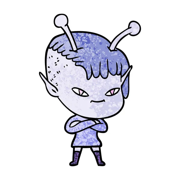 Niedlichen Zeichentrick Alien Mädchen — Stockvektor