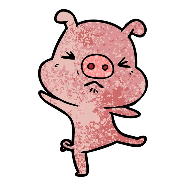 Vector Illustration Cartoon Furious Pig — Stock Vector