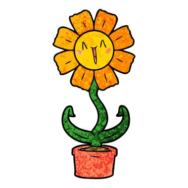 mutlu karikatür çiçek vektör çizim