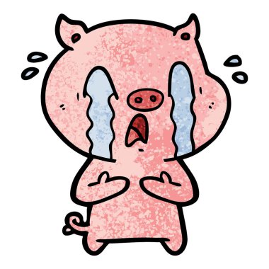domuz karikatür ağlama vektör çizim