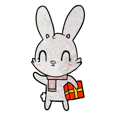 sevimli çizgi tavşan ile Noel hediyesi