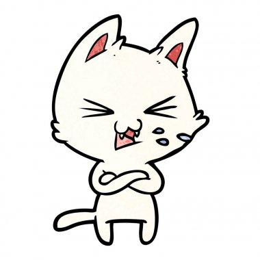 Karikatür kedi çapraz kolları olan