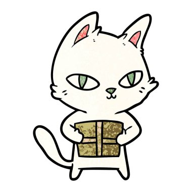 Karikatür kedi holding parsel