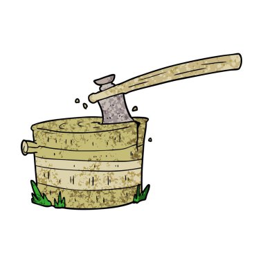 karikatür ağaç kütüğü balta