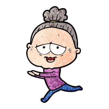 karikatür mutlu yaşlı kadın