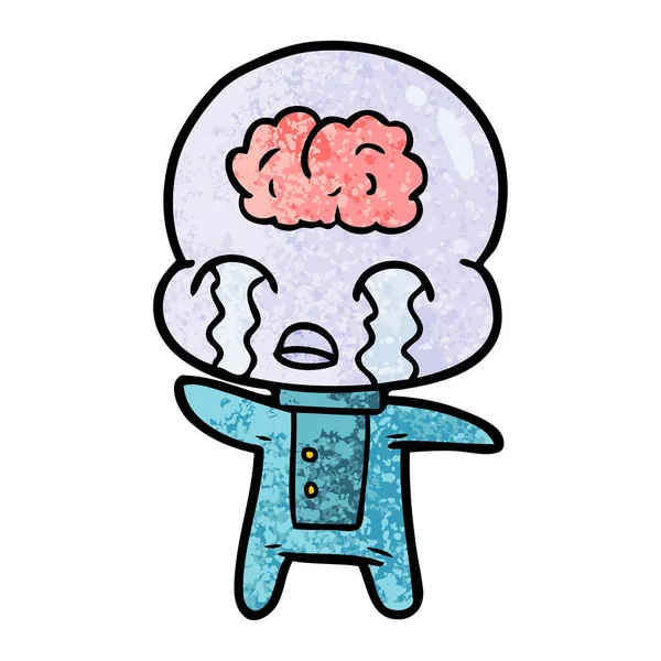 Dibujos Animados Gran Cerebro Extranjero Llorando — Vector de stock